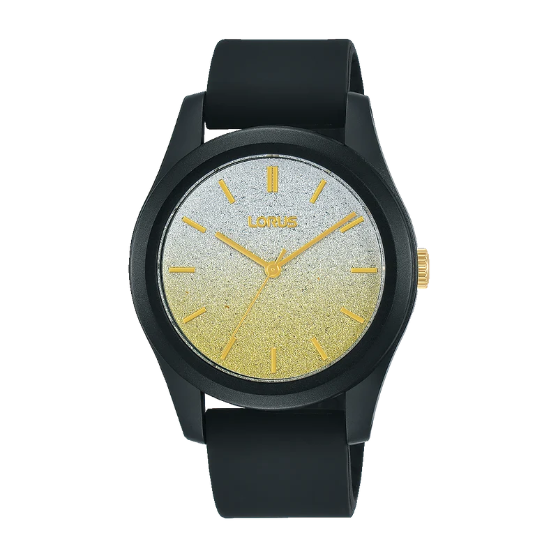 Lorus Sports RG269TX9 Damenuhr Champagner • Mineralglas • Schwarzes Silikonarmband