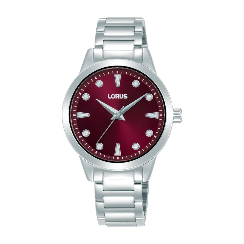 Lorus Ladies RG263YX9 Damenuhr Dunkelrot • Mineralglas • Edelstahlarmband