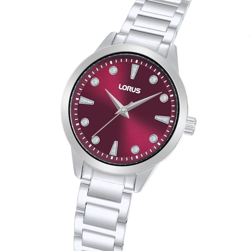 Lorus Ladies RG263YX9 Damenuhr Dunkelrot • Mineralglas • Edelstahlarmband