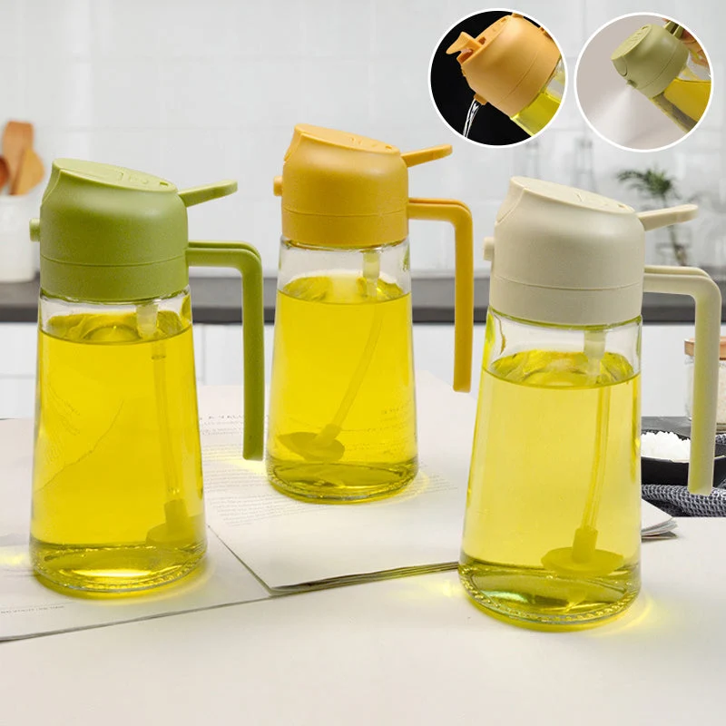 Glazen Olieverstuiver & Dispenser 2-in-1 Pomp Spray Fles voor Azijn Sojasaus Keuken Doseren 470ml Olie | Sansoti
