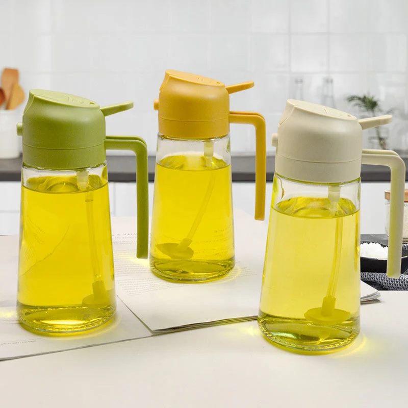 Glazen Olieverstuiver & Dispenser 2-in-1 Pomp Spray Fles voor Azijn Sojasaus Keuken Doseren 470ml Olie | Sansoti