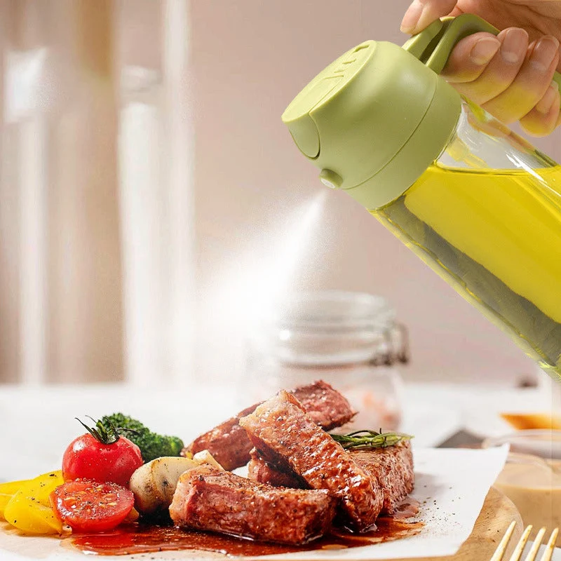 Glazen Olieverstuiver & Dispenser 2-in-1 Pomp Spray Fles voor Azijn Sojasaus Keuken Doseren 470ml Olie | Sansoti
