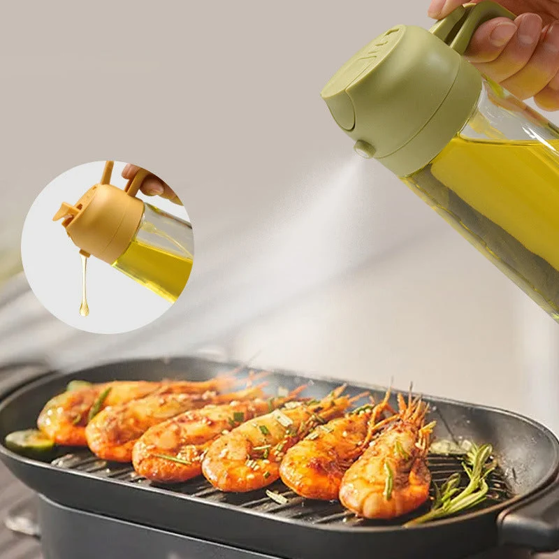 Glazen Olieverstuiver & Dispenser 2-in-1 Pomp Spray Fles voor Azijn Sojasaus Keuken Doseren 470ml Olie | Sansoti
