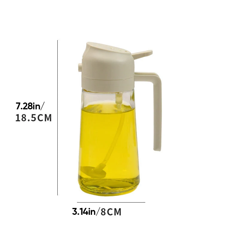 Glazen Olieverstuiver & Dispenser 2-in-1 Pomp Spray Fles voor Azijn Sojasaus Keuken Doseren 470ml Olie | Sansoti