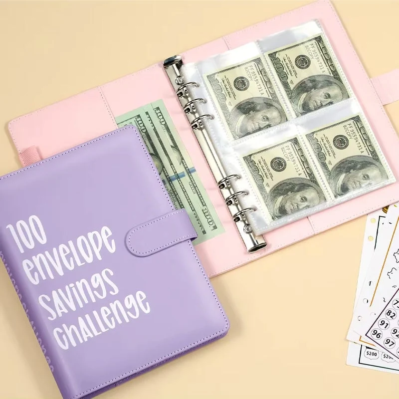 Budgetplanner met 100 Enveloppen Spaarsysteem PU Leder A5 Uitgaventracker Financiële Doelen Organisatie | Sansoti