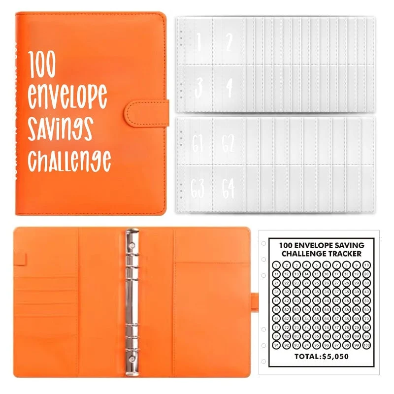 Budgetplanner met 100 Enveloppen Spaarsysteem PU Leder A5 Uitgaventracker Financiële Doelen Organisatie | Sansoti