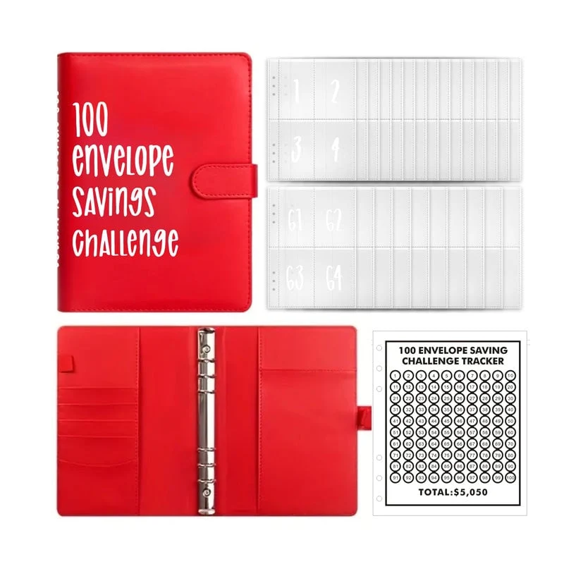 Budgetplanner met 100 Enveloppen Spaarsysteem PU Leder A5 Uitgaventracker Financiële Doelen Organisatie | Sansoti