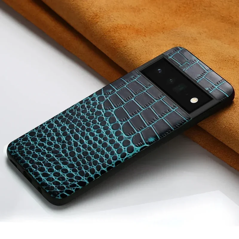 Lederen Telefoonhoesje Google Pixel Krokodillenprint Beschermhoes Dual Grain Leer Shockproof Stijlvolle Cover | Sansoti