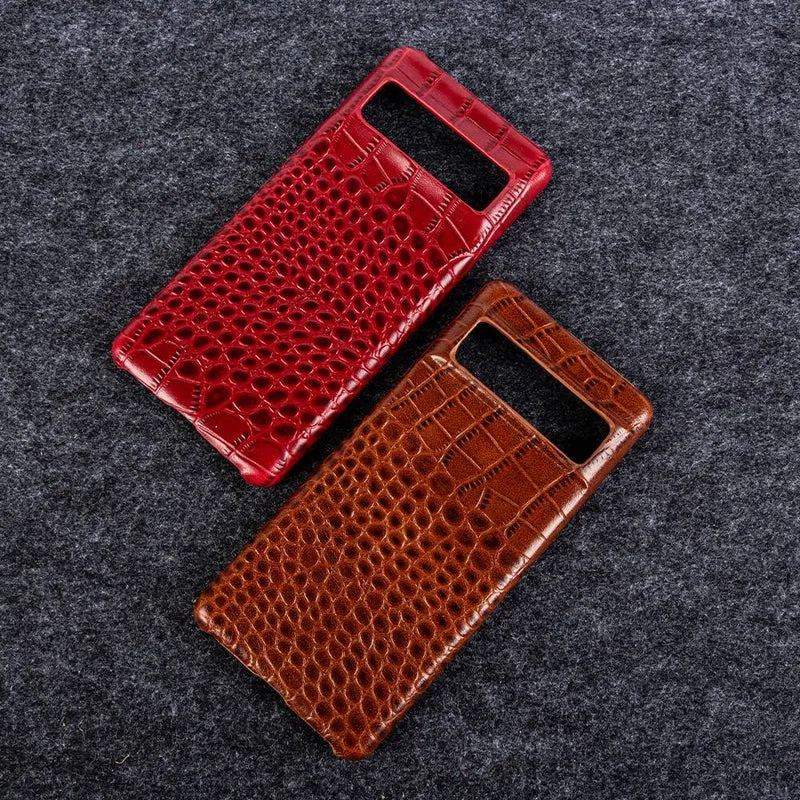 Lederen Telefoonhoesje Google Pixel Krokodillenprint Beschermhoes Dual Grain Leer Shockproof Stijlvolle Cover | Sansoti