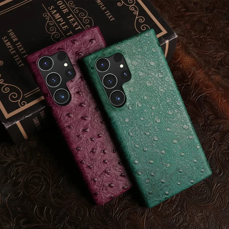 Telefoonhoesje Echt Struisvogeleer Samsung Galaxy met Schokabsorptie Vingerafdrukwerend Luxe Bescherming | Sansoti