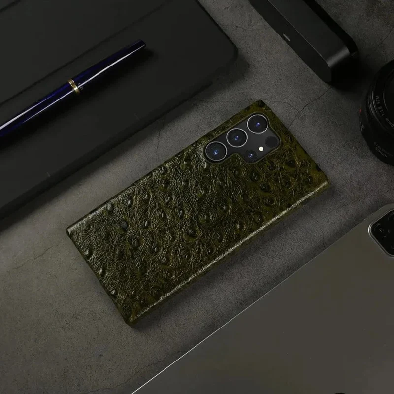 Telefoonhoesje Echt Struisvogeleer Samsung Galaxy met Schokabsorptie Vingerafdrukwerend Luxe Bescherming | Sansoti