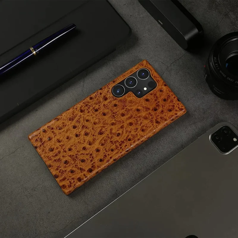 Telefoonhoesje Echt Struisvogeleer Samsung Galaxy met Schokabsorptie Vingerafdrukwerend Luxe Bescherming | Sansoti