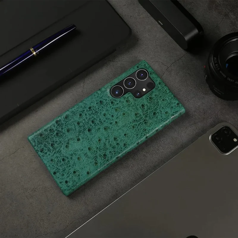 Telefoonhoesje Echt Struisvogeleer Samsung Galaxy met Schokabsorptie Vingerafdrukwerend Luxe Bescherming | Sansoti
