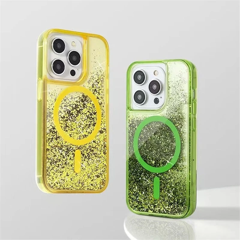 Vloeibare Glitter iPhone Hoesje met Magneetring Doorzichtig Dynamisch Telefoonhoesje TPU Shockproof Cover | Sansoti