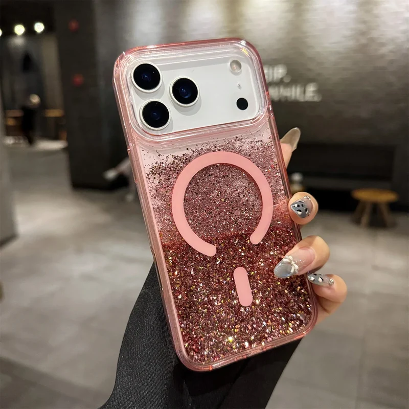 Vloeibare Glitter iPhone Hoesje met Magneetring Doorzichtig Dynamisch Telefoonhoesje TPU Shockproof Cover | Sansoti