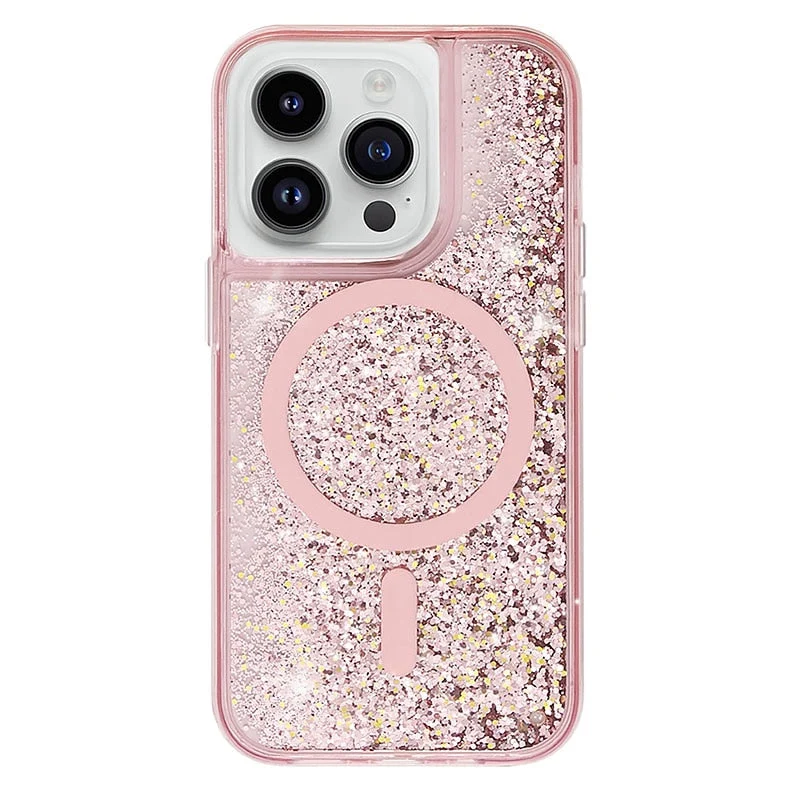 Vloeibare Glitter iPhone Hoesje met Magneetring Doorzichtig Dynamisch Telefoonhoesje TPU Shockproof Cover | Sansoti