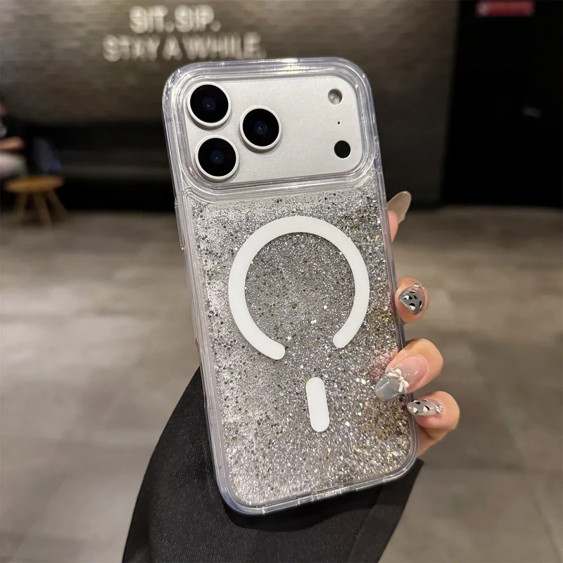 Vloeibare Glitter iPhone Hoesje met Magneetring Doorzichtig Dynamisch Telefoonhoesje TPU Shockproof Cover | Sansoti