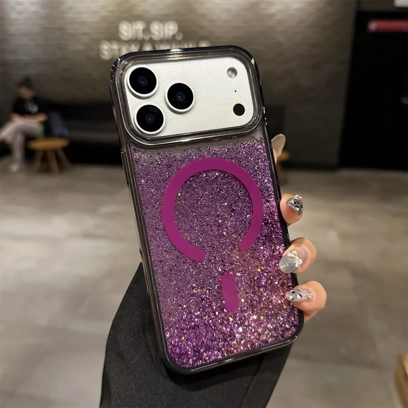 Vloeibare Glitter iPhone Hoesje met Magneetring Doorzichtig Dynamisch Telefoonhoesje TPU Shockproof Cover | Sansoti