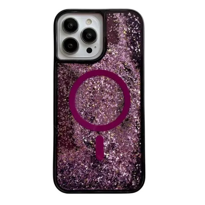 Vloeibare Glitter iPhone Hoesje met Magneetring Doorzichtig Dynamisch Telefoonhoesje TPU Shockproof Cover | Sansoti