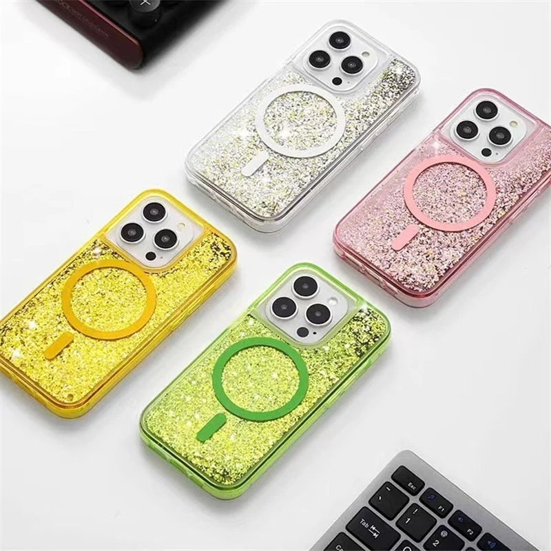 Vloeibare Glitter iPhone Hoesje met Magneetring Doorzichtig Dynamisch Telefoonhoesje TPU Shockproof Cover | Sansoti