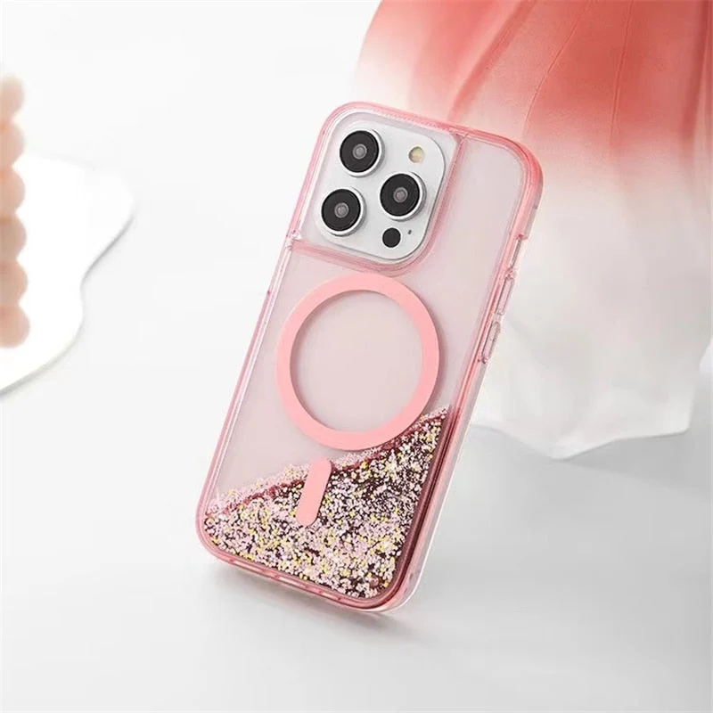 Vloeibare Glitter iPhone Hoesje met Magneetring Doorzichtig Dynamisch Telefoonhoesje TPU Shockproof Cover | Sansoti