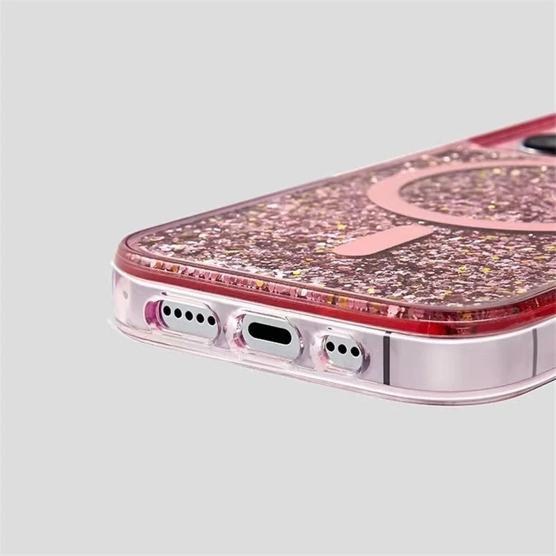 Vloeibare Glitter iPhone Hoesje met Magneetring Doorzichtig Dynamisch Telefoonhoesje TPU Shockproof Cover | Sansoti