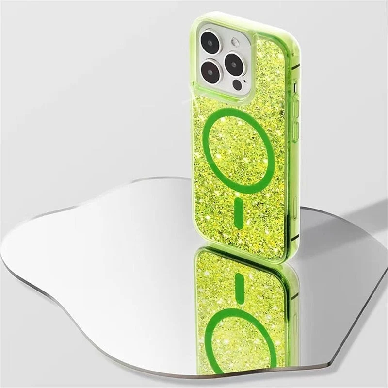 Vloeibare Glitter iPhone Hoesje met Magneetring Doorzichtig Dynamisch Telefoonhoesje TPU Shockproof Cover | Sansoti
