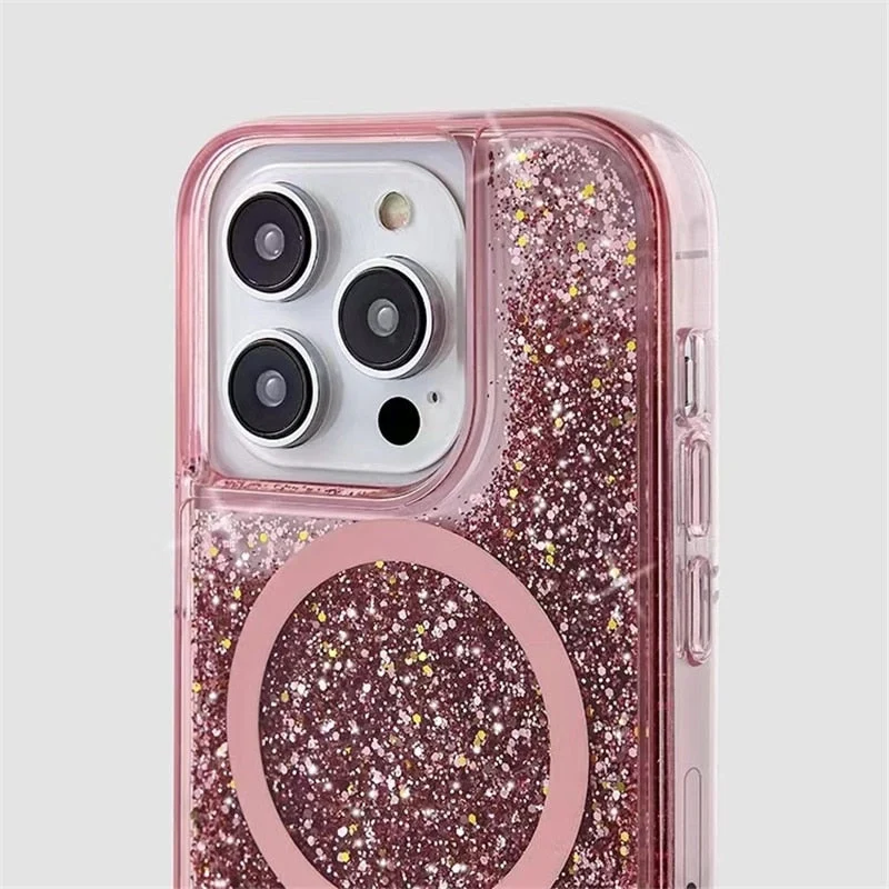 Vloeibare Glitter iPhone Hoesje met Magneetring Doorzichtig Dynamisch Telefoonhoesje TPU Shockproof Cover | Sansoti