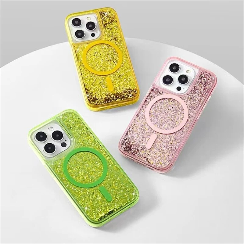 Vloeibare Glitter iPhone Hoesje met Magneetring Doorzichtig Dynamisch Telefoonhoesje TPU Shockproof Cover | Sansoti