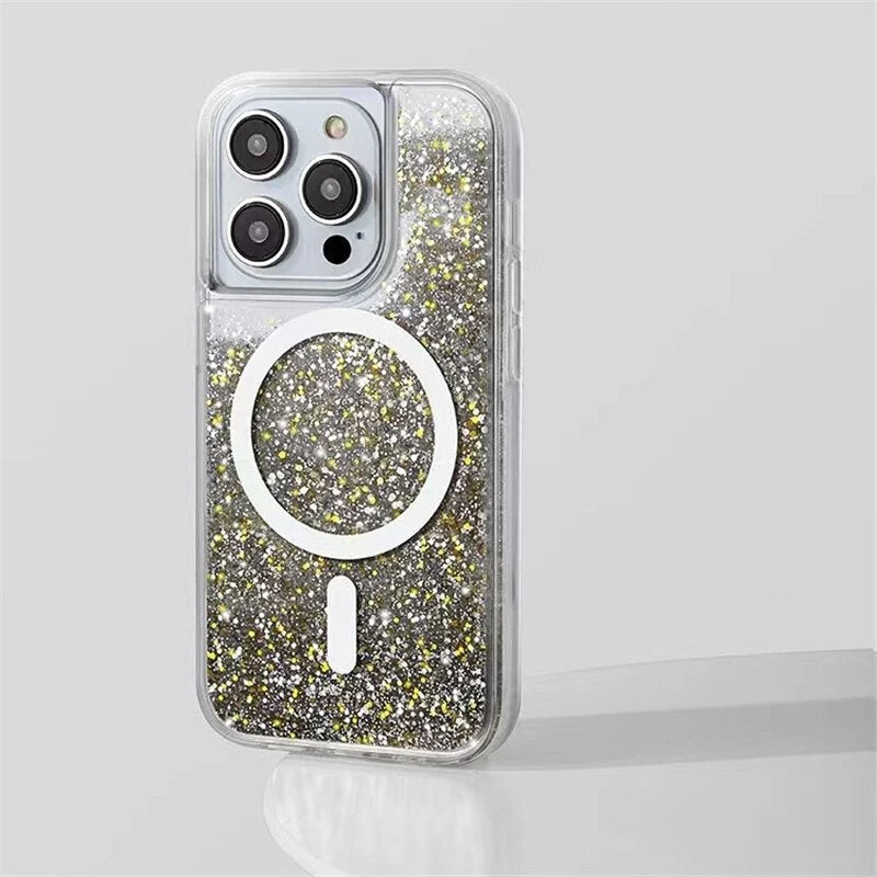 Vloeibare Glitter iPhone Hoesje met Magneetring Doorzichtig Dynamisch Telefoonhoesje TPU Shockproof Cover | Sansoti