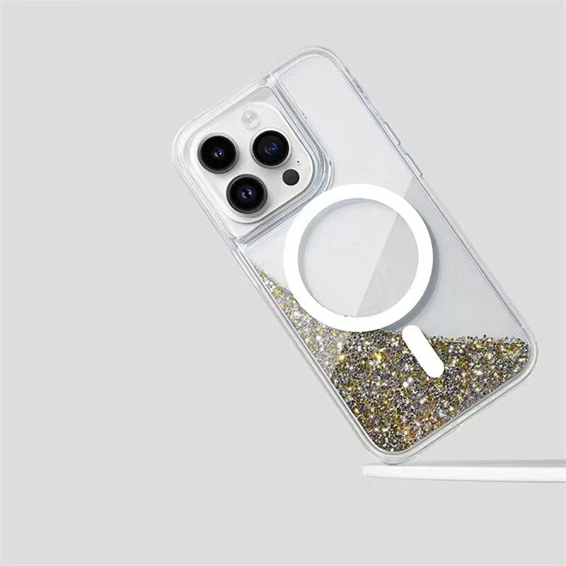 Vloeibare Glitter iPhone Hoesje met Magneetring Doorzichtig Dynamisch Telefoonhoesje TPU Shockproof Cover | Sansoti