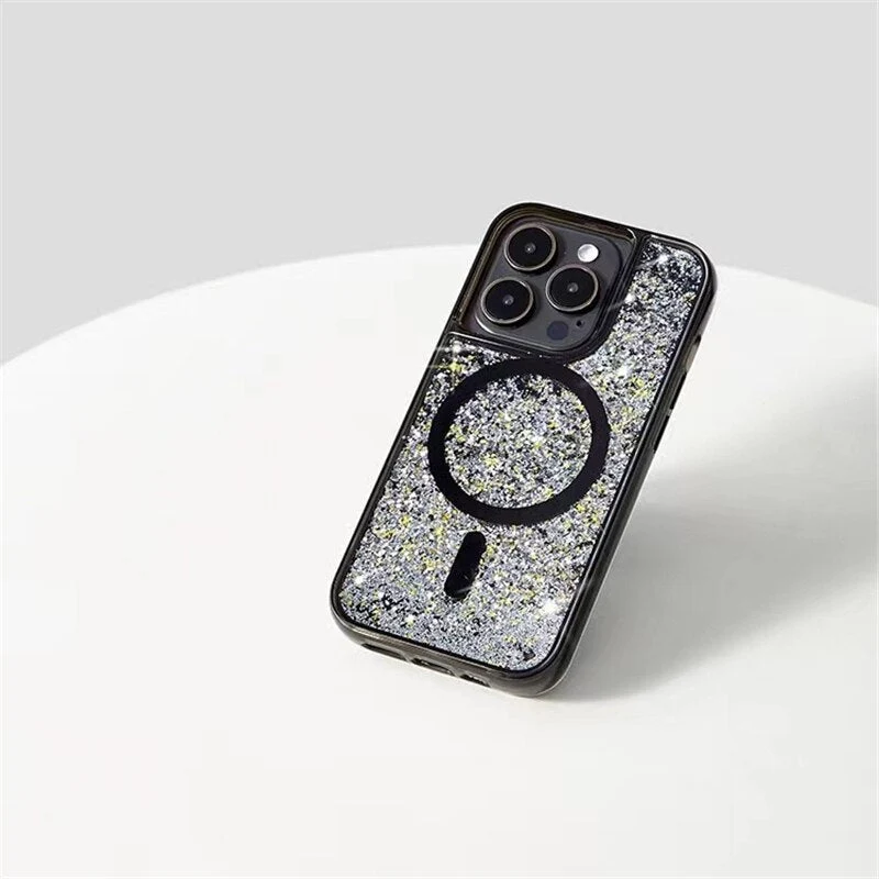 Vloeibare Glitter iPhone Hoesje met Magneetring Doorzichtig Dynamisch Telefoonhoesje TPU Shockproof Cover | Sansoti
