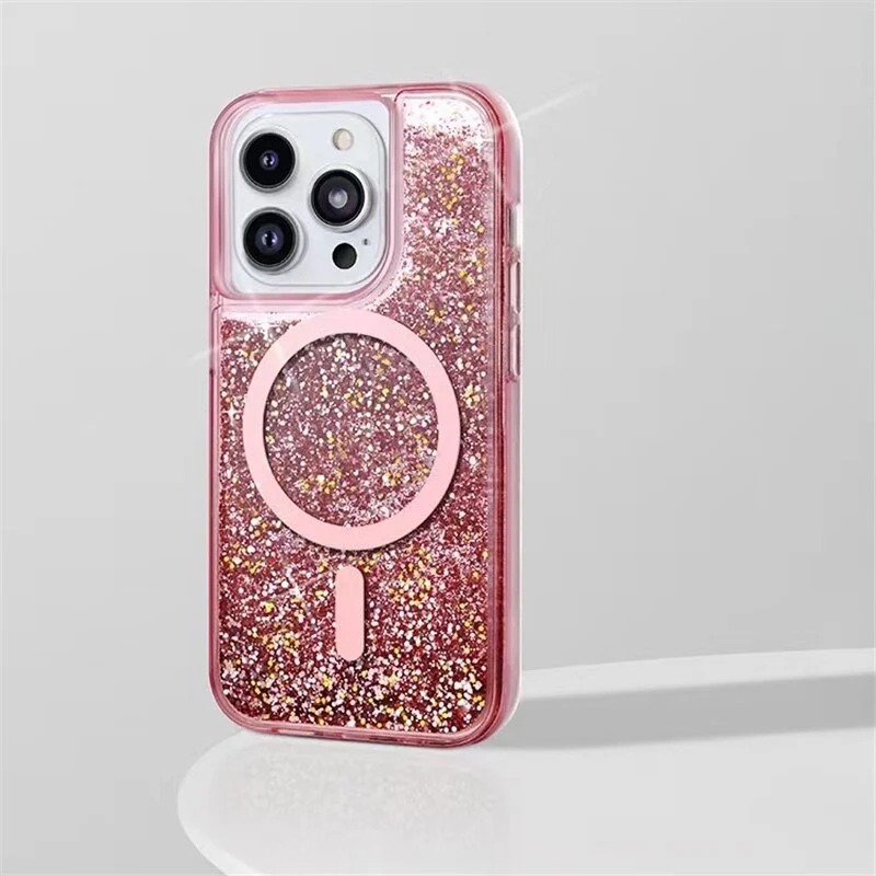 Vloeibare Glitter iPhone Hoesje met Magneetring Doorzichtig Dynamisch Telefoonhoesje TPU Shockproof Cover | Sansoti