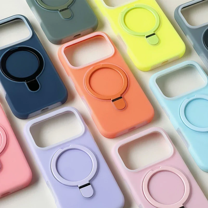 Siliconen iPhone Hoesje met Magnetische Ring 360° Draaibaar Shockproof Bescherming 12 Kleuren iPhone 15 16 17 | Sansoti