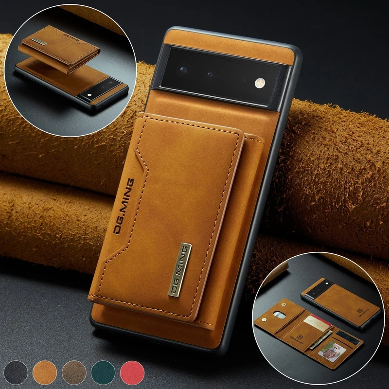 Afneembare Lederen Portemonnee Hoes Google Pixel Magnetisch met Kaartslots Bruin Zwart Smartphone Accessoire | Sansoti