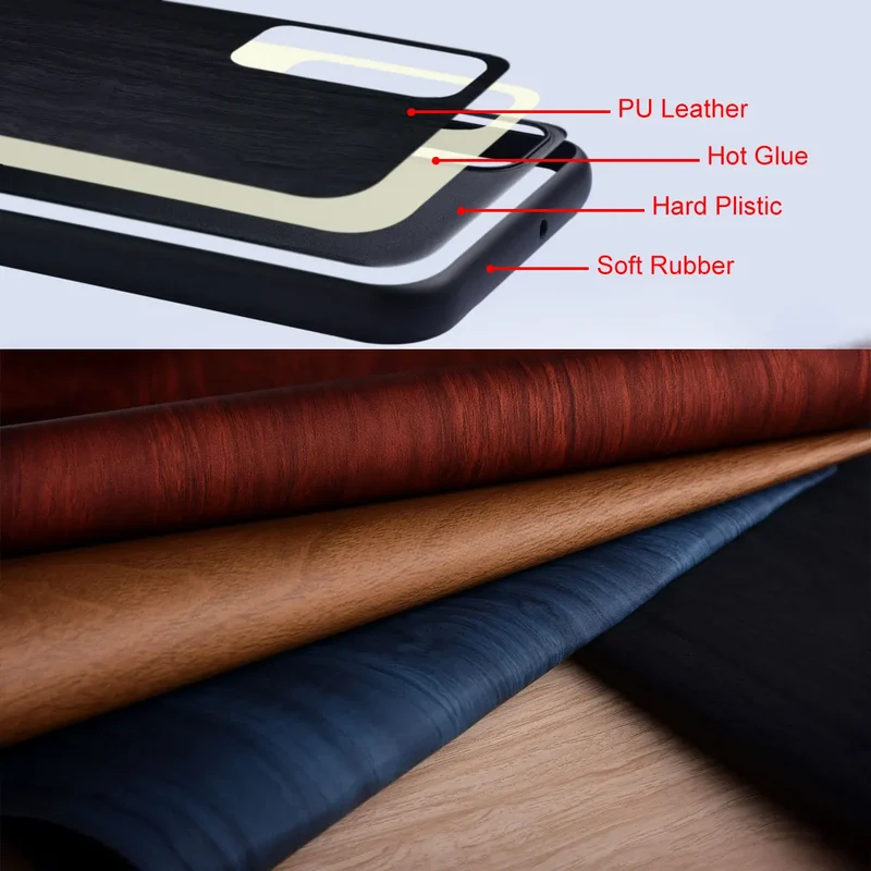Telefoonhoesje Houtlook Opvouwbare Smartphone PU Leer Bescherming Schokbestendig Anti-Vingerafdruk Stijlvol | Sansoti