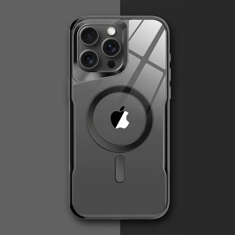 Transparante iPhone Hoes met Titanium Afwerking Draadloos Laden Compatibel Modellen 12 13 14 15 16 17 | Sansoti