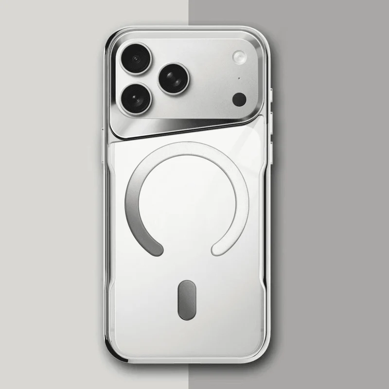 Transparante iPhone Hoes met Titanium Afwerking Draadloos Laden Compatibel Modellen 12 13 14 15 16 17 | Sansoti