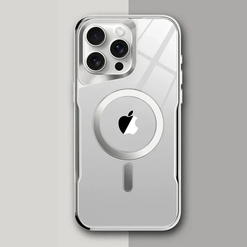Transparante iPhone Hoes met Titanium Afwerking Draadloos Laden Compatibel Modellen 12 13 14 15 16 17 | Sansoti