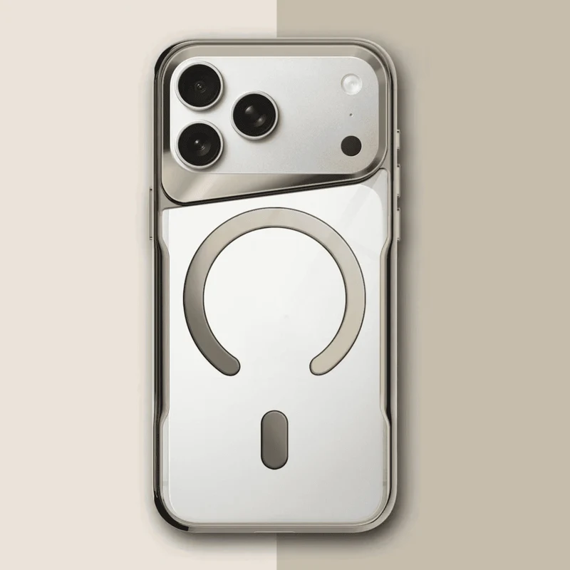 Transparante iPhone Hoes met Titanium Afwerking Draadloos Laden Compatibel Modellen 12 13 14 15 16 17 | Sansoti