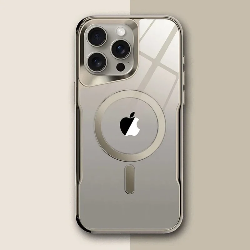 Transparante iPhone Hoes met Titanium Afwerking Draadloos Laden Compatibel Modellen 12 13 14 15 16 17 | Sansoti