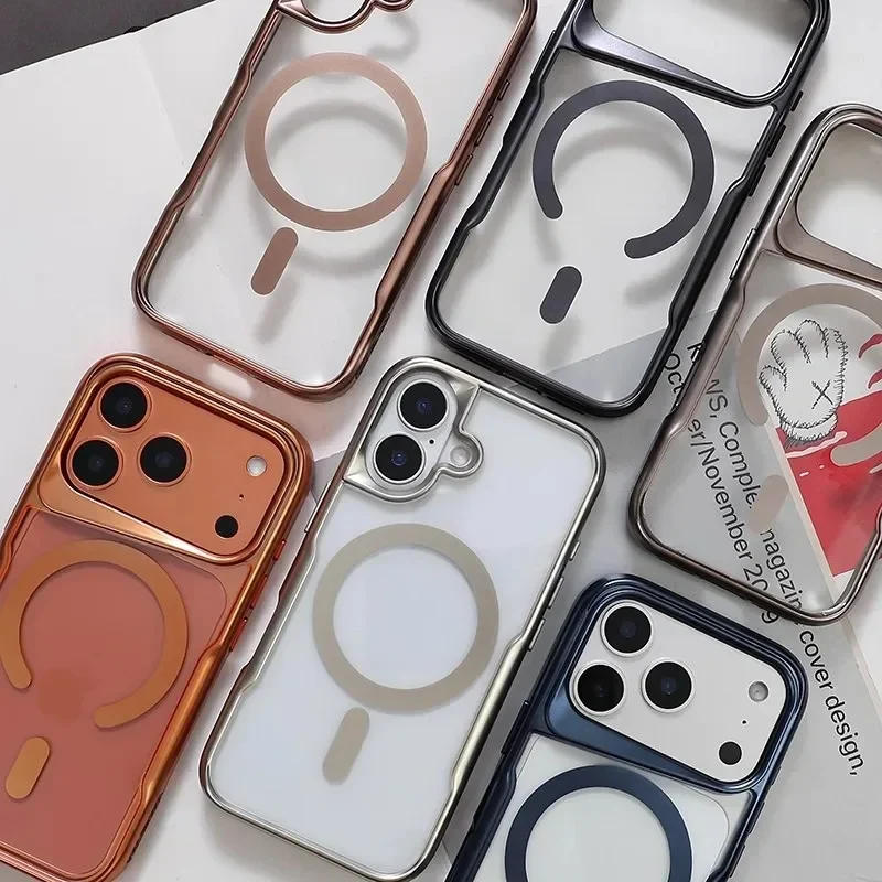 Transparante iPhone Hoes met Titanium Afwerking Draadloos Laden Compatibel Modellen 12 13 14 15 16 17 | Sansoti