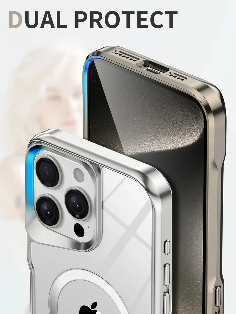 Transparante iPhone Hoes met Titanium Afwerking Draadloos Laden Compatibel Modellen 12 13 14 15 16 17 | Sansoti