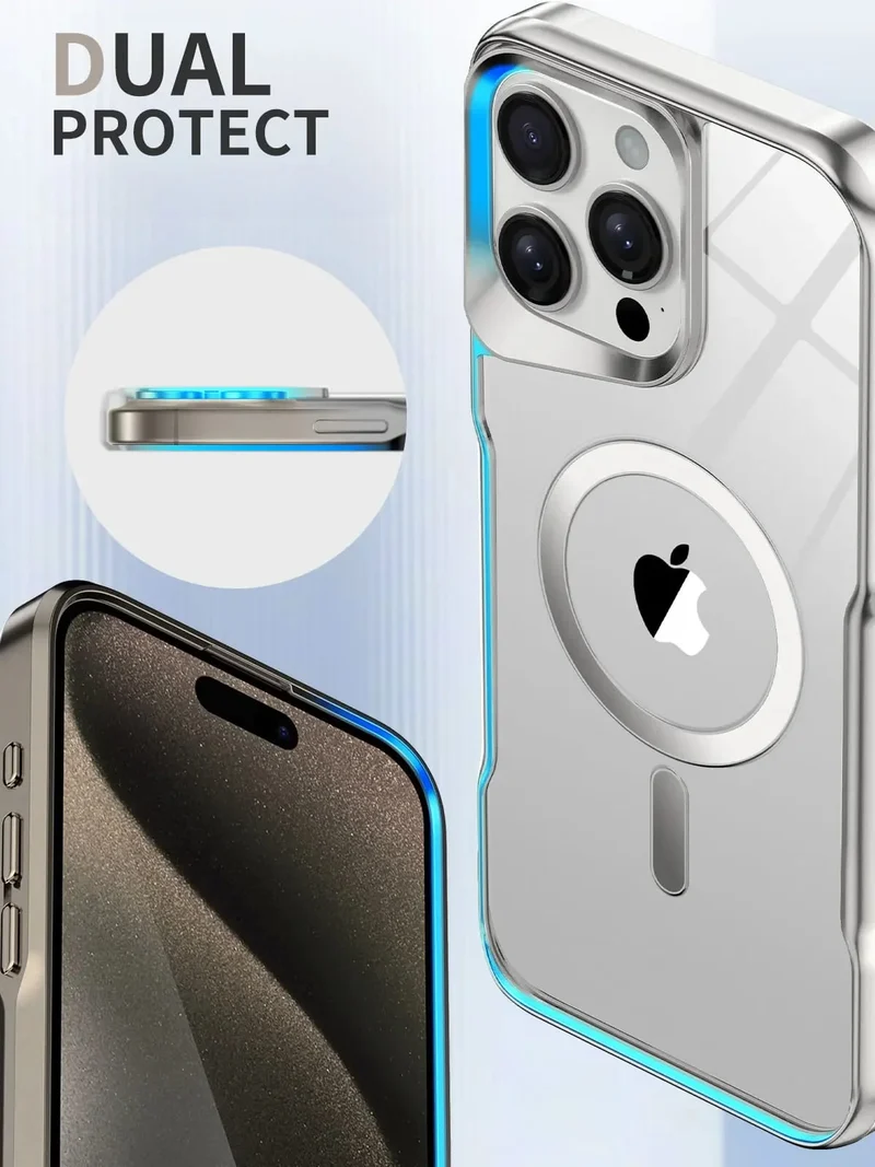 Transparante iPhone Hoes met Titanium Afwerking Draadloos Laden Compatibel Modellen 12 13 14 15 16 17 | Sansoti