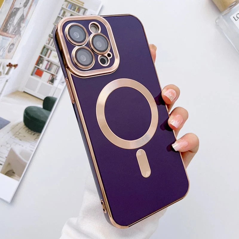 iPhone Hoesje met Cameralensbescherming en Magnetische Laadring Siliconen Beschermhoes voor iPhone 14 15 16 17 | Sansoti