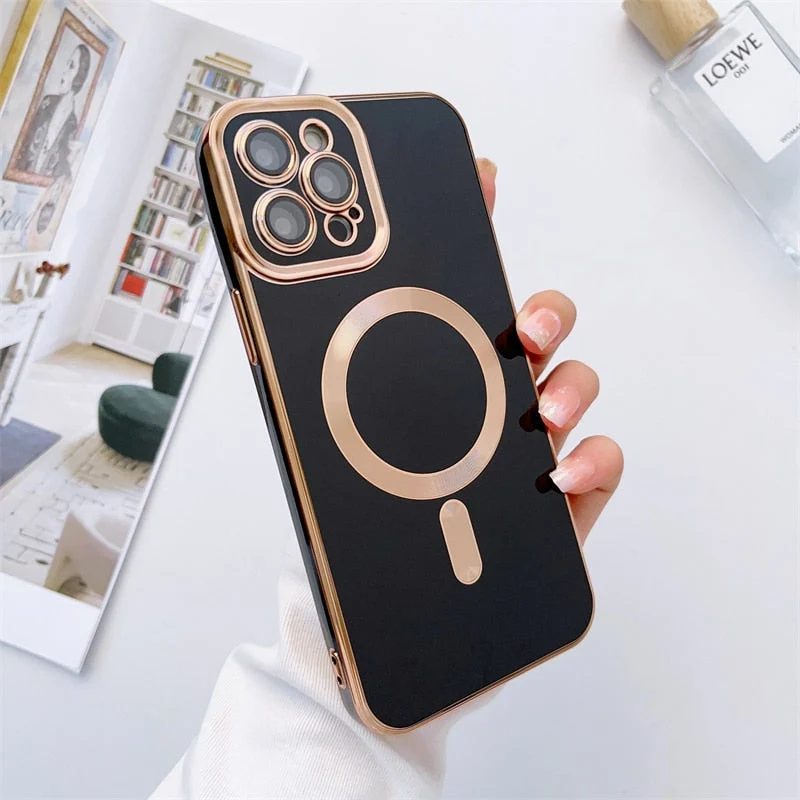 iPhone Hoesje met Cameralensbescherming en Magnetische Laadring Siliconen Beschermhoes voor iPhone 14 15 16 17 | Sansoti