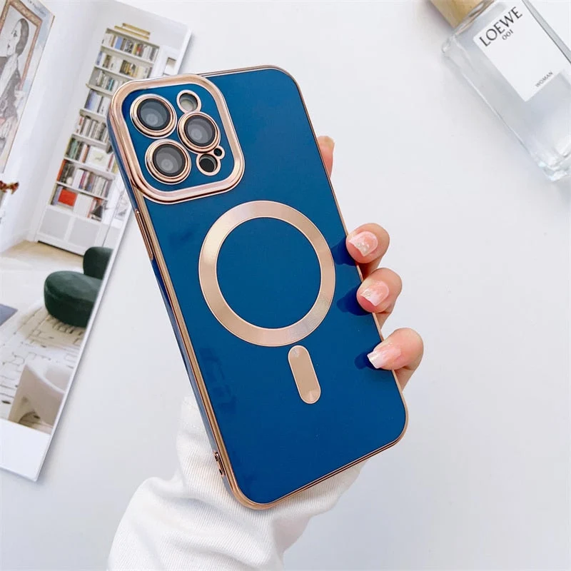 iPhone Hoesje met Cameralensbescherming en Magnetische Laadring Siliconen Beschermhoes voor iPhone 14 15 16 17 | Sansoti