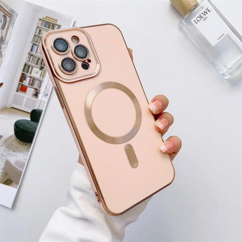 iPhone Hoesje met Cameralensbescherming en Magnetische Laadring Siliconen Beschermhoes voor iPhone 14 15 16 17 | Sansoti