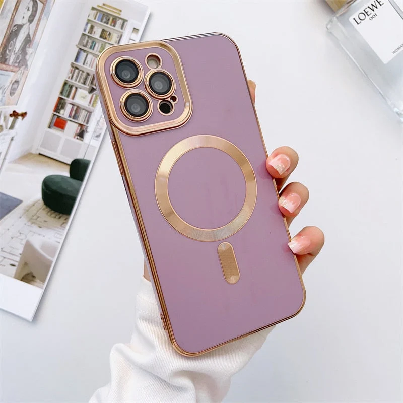 iPhone Hoesje met Cameralensbescherming en Magnetische Laadring Siliconen Beschermhoes voor iPhone 14 15 16 17 | Sansoti