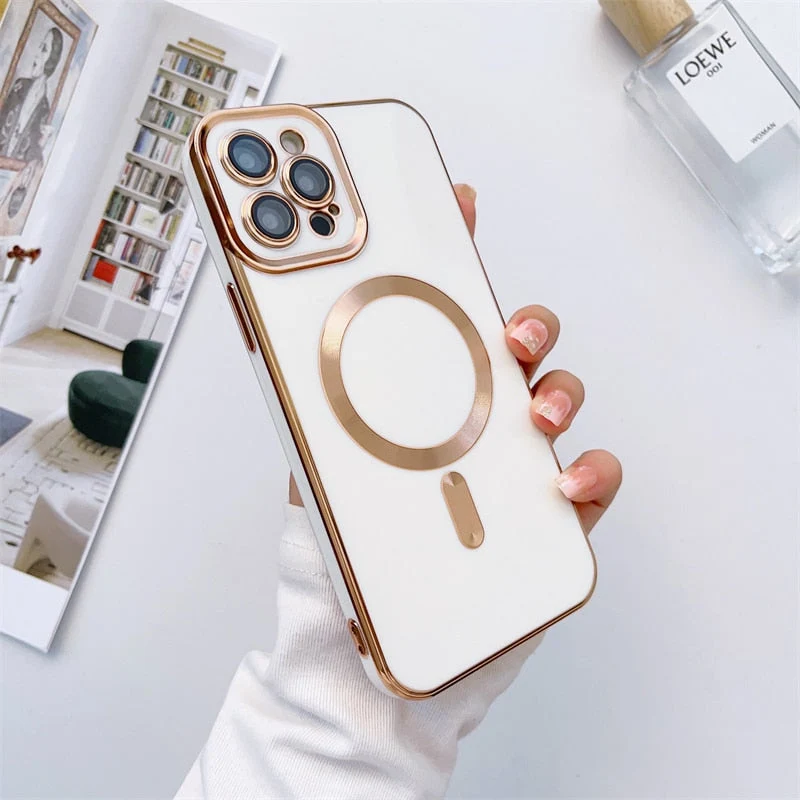 iPhone Hoesje met Cameralensbescherming en Magnetische Laadring Siliconen Beschermhoes voor iPhone 14 15 16 17 | Sansoti